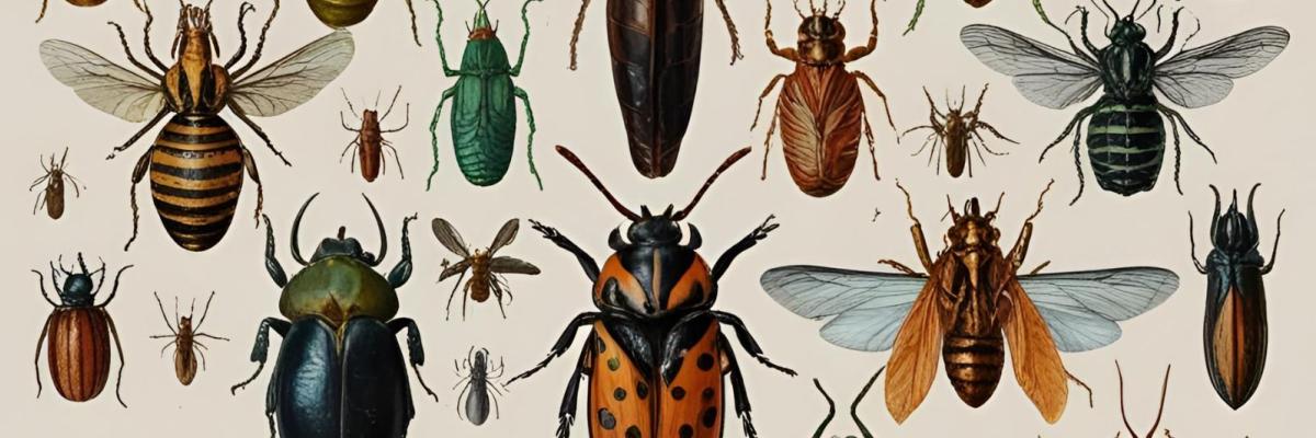 Insect Illustration Illustration of lots of insects on a pale green background